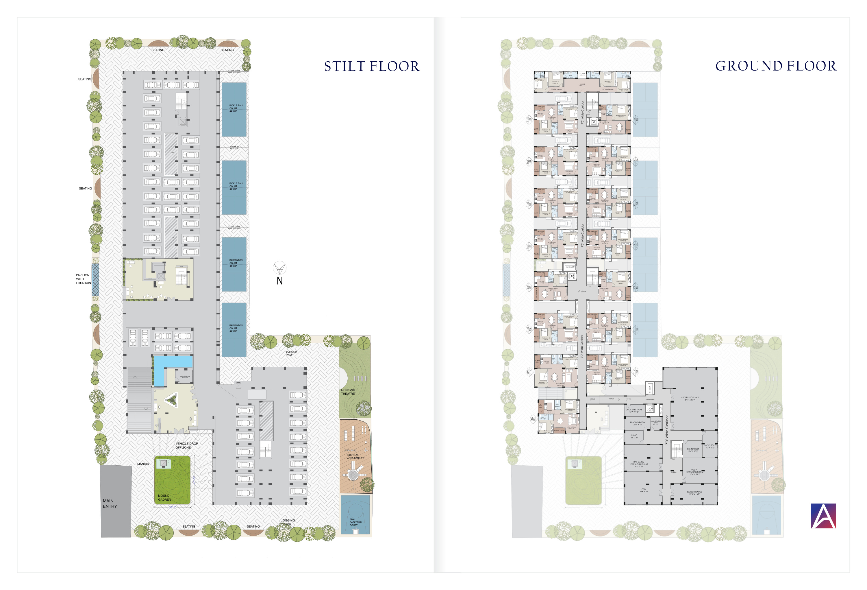 Stilt floor and ground floor plan — Arya Sikharam