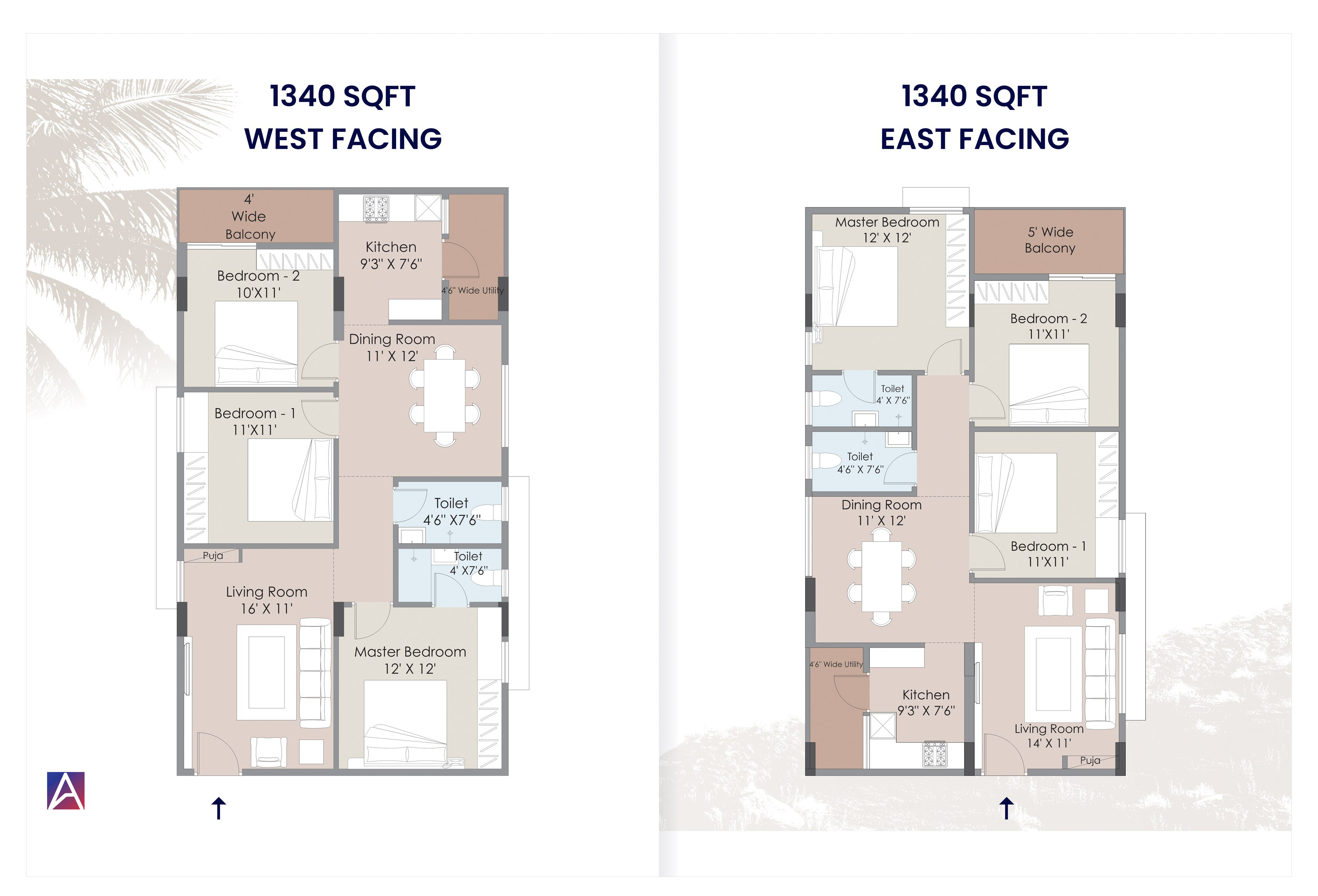 1340 sqft floor plan