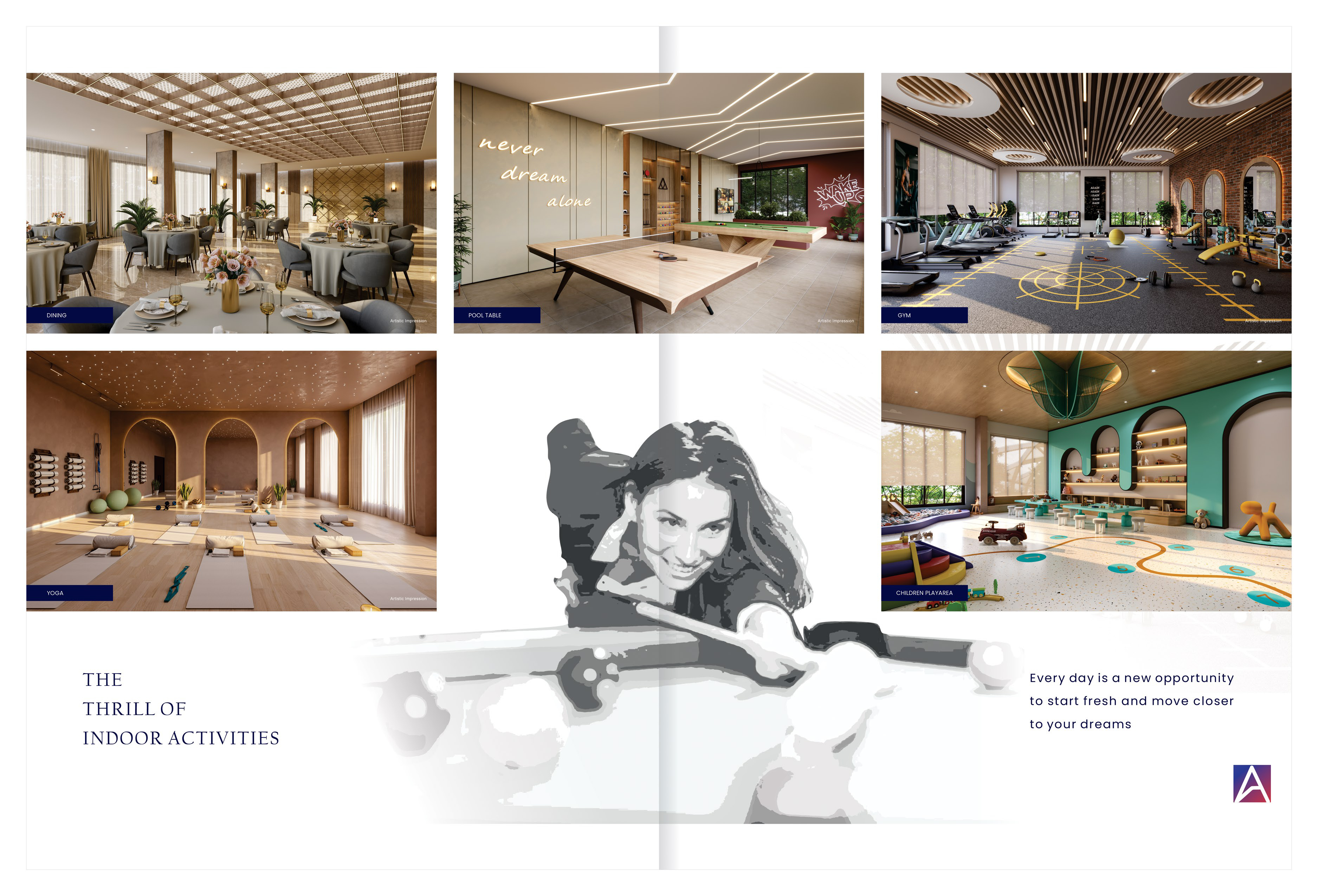 Arya Sikharam amenities — gym, dining, yoga, kids area